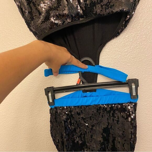 Glamour solo dance costume 2 piece style chevron rainbow black sequin Leotard SA - Picture 4 of 12